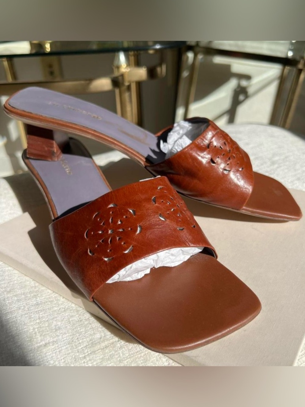 Liz Claiborne Brown Leather Slide Mules with Cutout Detail